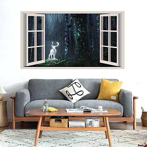 GADGETS WRAP Printed Wall Decal Sticker Fake Window Style Decal (90cm x 50cm) - Glowing Deer