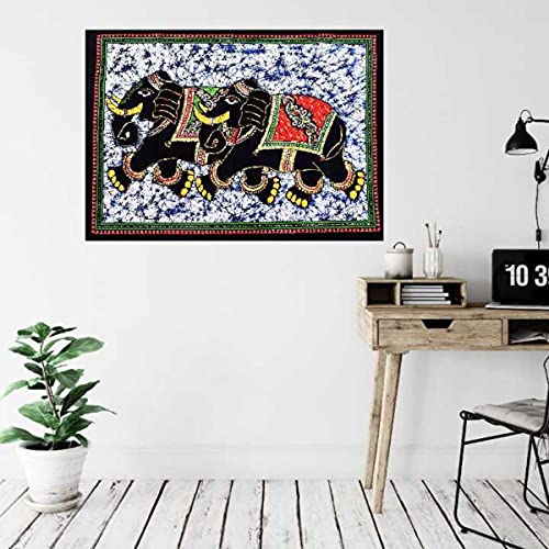 DRAVY HANDICRAFTS Tapestry Battik Elephant Wall Hanging Tapestry Cotton Wall Hanging Poster (Multicolor, 40 X 30 Inches)…