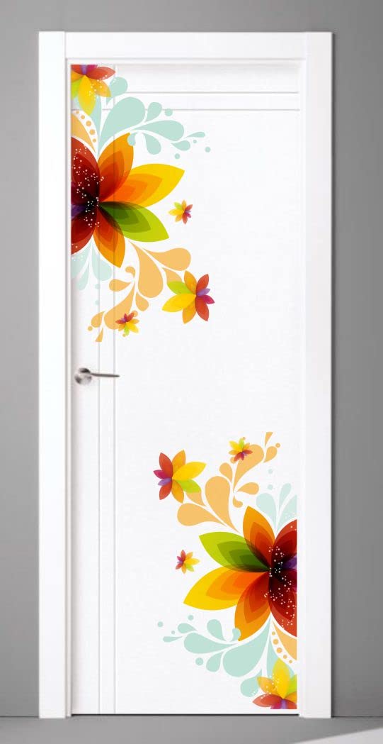 Delight Art Beautiful Flower Combo Design Door Sticker Size - ( 28*56 ) cm Model id - ( DAMC00913L )