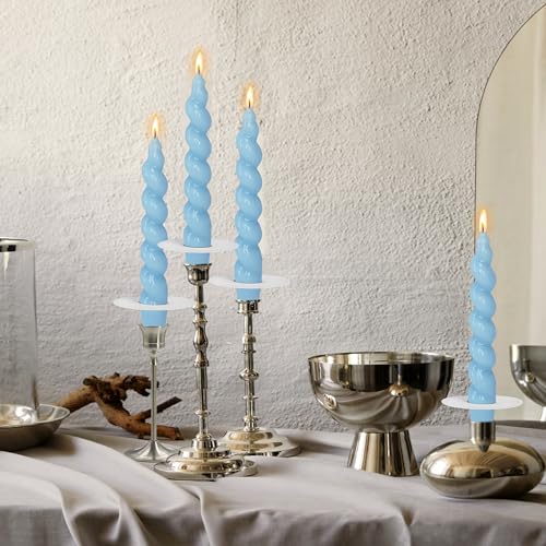 Spiral Taper Candle Blue Candlesticks 7 Inch Short Tapered Candles Unscented Candle Sticks Smokeless Candles with Candle Drip Tray for Holiday Dinner Wedding Home Decor Party Gifts