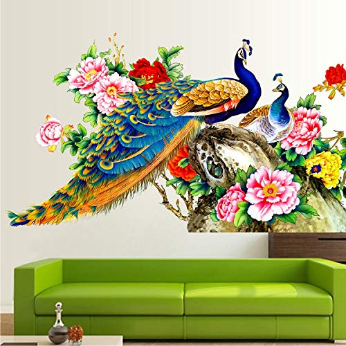 WALLSTICKS WS111 PVC Vinyl Peacock - King of Birds, Flower Creative Colourful Decorative Wall Sticker (100 cm X 60 cm, Multicolour)