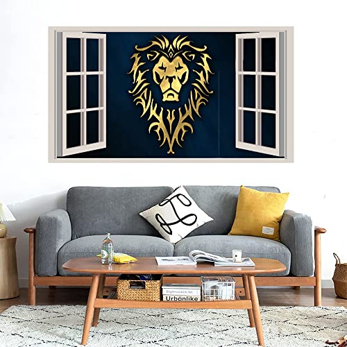 GADGETS WRAP Printed Wall Decal Sticker Fake Window Style Decal (90cm x 50cm) - Gold Lion Symbol