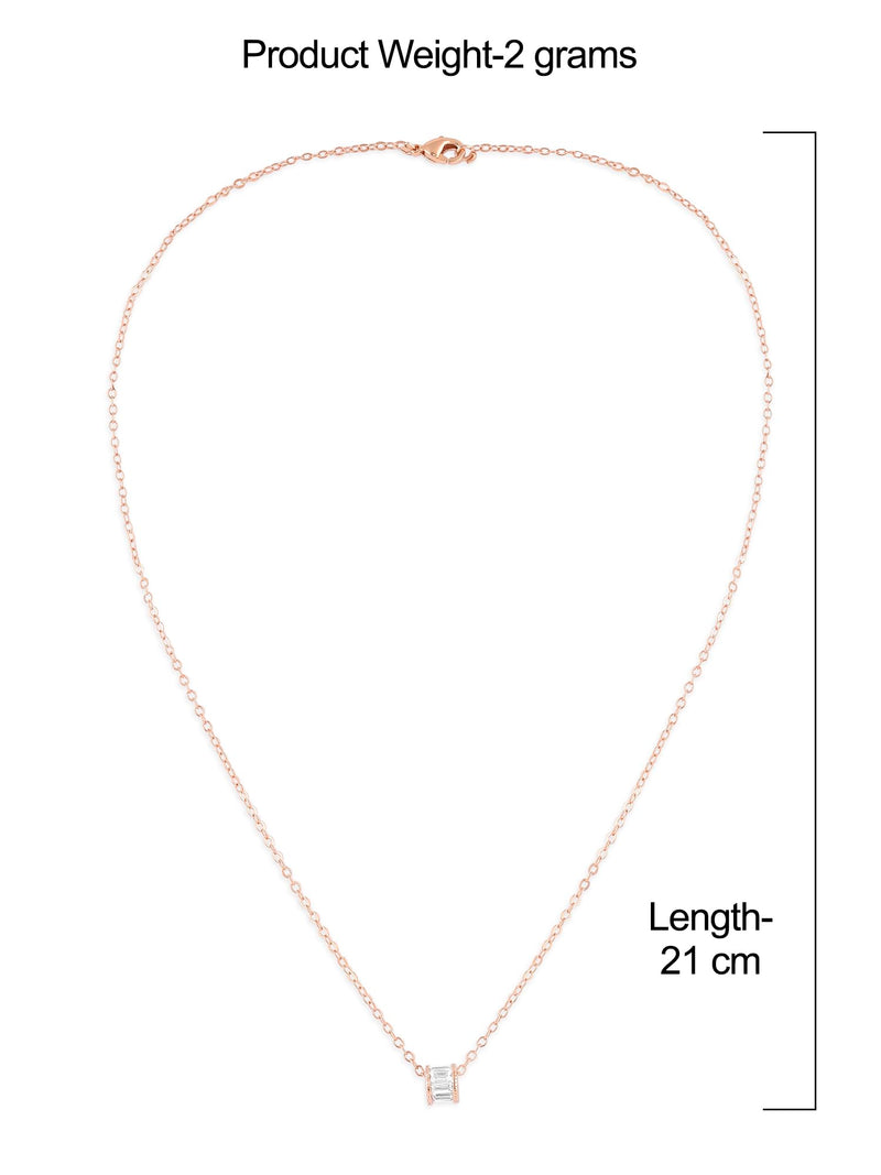 ZAVERI PEARLS Rose Gold Cubic Zirconia baguette Chain With Pendant Brass Necklace For Women -ZPFK16203