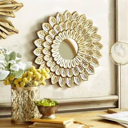 Vas Collection MDF Mirror Frame for Bedroom,Living Room,Bathroom & Hallway,20"x20",Round (Golden)