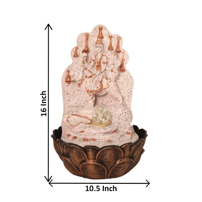 Art N Hub MATA Durga Handicraft Tabletop Indoor Outdoor Waterfall Fountain with Crystall Ball LED Light | Water Fountain for Home Vastu (27 x 27 x 40 CM | Dotted Pink Copper)