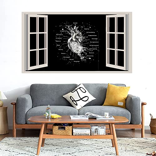 GADGETS WRAP Printed Wall Decal Sticker Fake Window Style Decal (90cm x 50cm) - Heart Elements