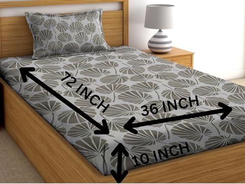 BADOTI Glace Cotton 160 TC Single bedsheet with 1 Pillow Cover(Grey)