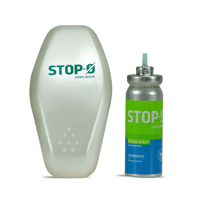 Stop-O One Touch Power Spray| Pack of 3 Lemongrass Air Freshener Spray for Bathroom/Toilet |Fresh Lemongrass Fragrance | 1 Dispenser + 1 Refill per pack