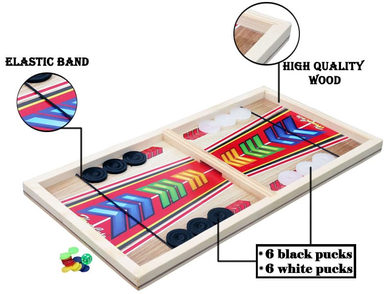 Homecute Wooden Fastest Finger Board Game with Ludo and Snake and Ladder 3 in 1, Indoor Games for Kids, Fast Sling Puck Board Game for Adult Parent Kids Children Family.