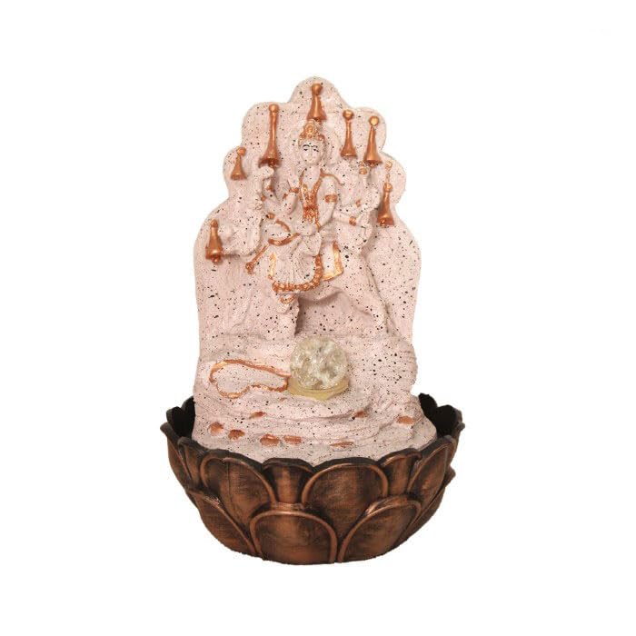 Art N Hub MATA Durga Handicraft Tabletop Indoor Outdoor Waterfall Fountain with Crystall Ball LED Light | Water Fountain for Home Vastu (27 x 27 x 40 CM | Dotted Pink Copper)