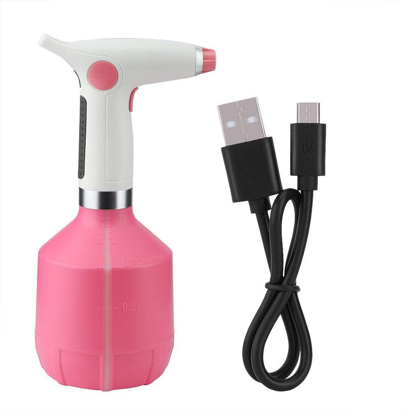 Garden Art 1000ml Electric Water Spray Bottle USB Rechargeable Garden Watering Tool Adjustable Misting Volume Watering Tool for Flower Plant (Pink)