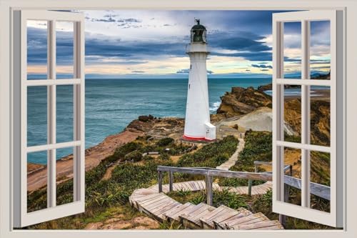 JVERF - JZZA25171 New Zealand Coast Lighthouses Wellington Clouds| Self-Adhesive Open Window Wall Sticker