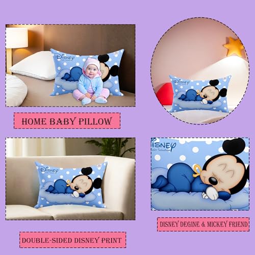 Heart Home (Pack of 12) Baby Pillow | Disney Mickey Mouse Pillow | Soft Pillows for Sleeping | Back & Front Printed | Cozy & Fluffy Pillow | 12x18 Inch | Sky Blue