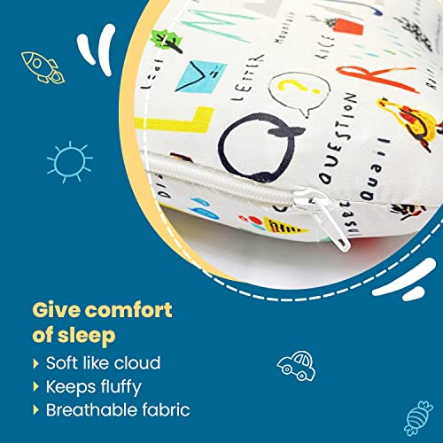 Sleepsia Memory Foam Ultra Soft Pillow Ideal for 0-12 Month with Butterfly Shape, Toddler Pillow for Girls & Boys with Alphabetic Print, White (Pack of 1)