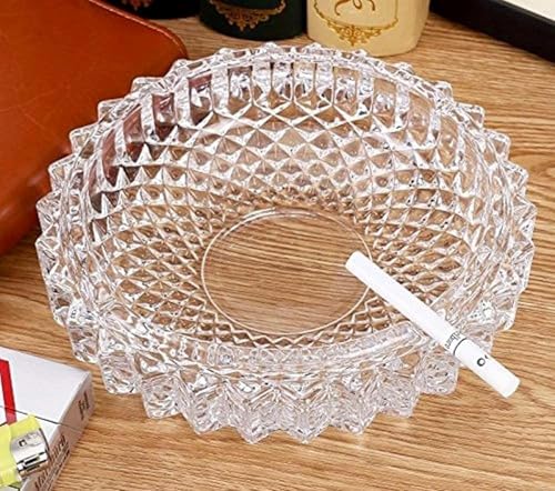 Crystal Glass Ashtray, Diamond Cut Pattern, Round Decorative Cigar Ash Tray, Luxury Candy Bowl
