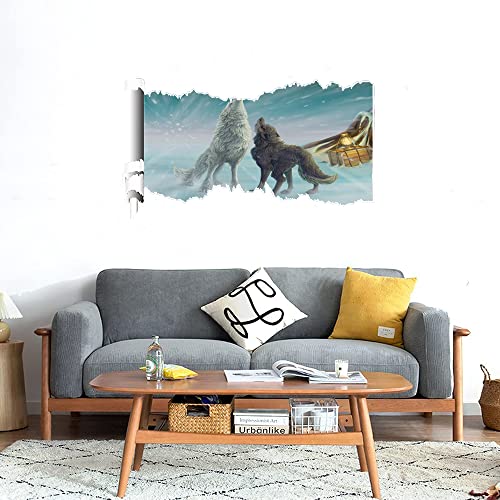 GADGETS WRAP Printed Wall Decal Sticker Scratched Paper Style Wall Decal (90cm x 50cm) - Two Wolfs