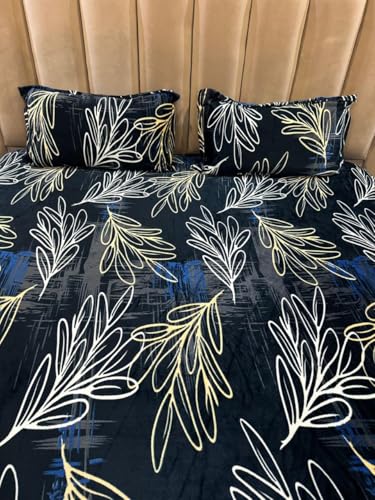 Money Home Décor Elastic Fitted King Size Cotton Flannel Bedsheet with 2 Pillow Covers (72” x 78” x 8”) (Bedsheet_3)