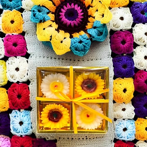 The Decor Affair Set of 4 Beautiful Sunflower-Shaped Wax Floating Candles in Multicolour - Perfect for Home Decor, Diwali Gifting, and New Year Celebrations. (Yellow and White)