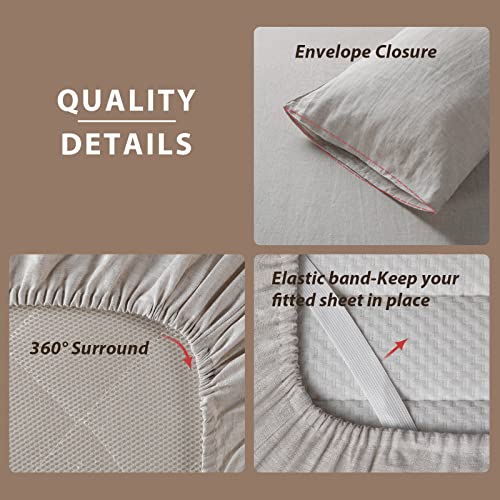 XZ XIFA Linen Sheets King Size Sheets, 100% Linen Bedding Sheets Deep Pocket King Size Sheets, Cooling Sheets, Breathable Farmhouse Natural Linen Set of 4(1 Flat Sheet,1 Fitted Sheet,2 Pillowcases)