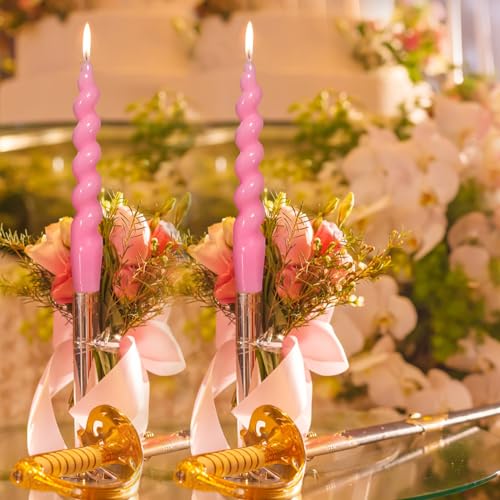 Berkebun pIink Spiral Taper Candle H7.5inch -Set of 2 Tapered Candles, Dripless and Smokeless,Long Candle,Tall Candlesticks, Home Dinner, Party, Wedding, Halloween, Churches,Christmas (20cm, Pink)