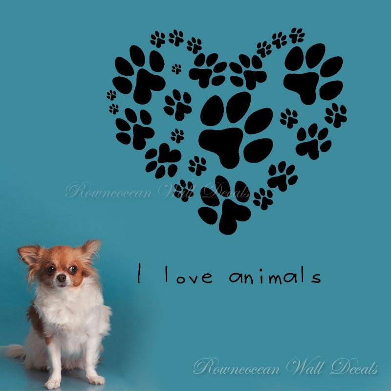 GADGETS WRAP Vinyl I Love Animal Cat Dog Paw Wall Sticker Vinyl Décor Black