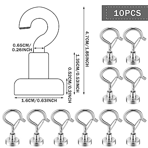 Zonon 10 Pcs Magnetic Hooks with Snap 25lbs Magnet Hooks Neodymium Cruise Hooks Cruise Ship Accessories Hanging for Refrigerator Cruise Cabin Kitchen Office White Board, Silver