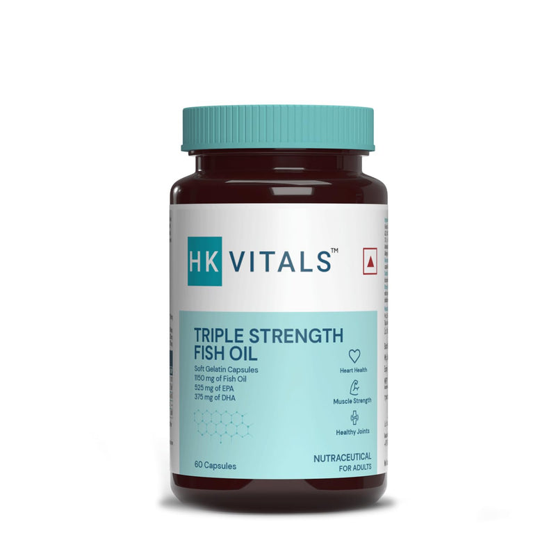 HealthKart HK Vitals Triple Strength Fish Oil Supplement for Men and Women,525 mg EPA & 375 mg DHA, for Healthy Heart, Eyes & Joints, 60 Fish Oil Capsules