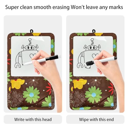 ATORSE® Magnetic Storage Pocket with Message Board for Fridge Whiteboard Home School brown