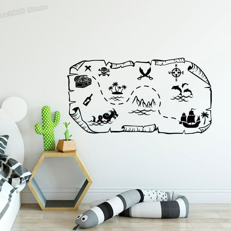 GADGETS WRAP Vinyl Pirate Map Wall Decal Pirate Wall Décor Black