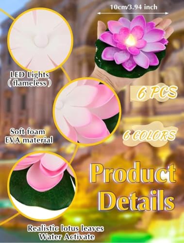 Future Stduio Home Set of 6 Floating Lotus Flower Candles for Decoration in Bowl Diya for Home Decoration (Batteries Included, Water Sensor)