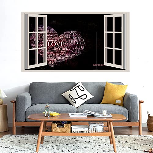 GADGETS WRAP Printed Wall Decal Sticker Fake Window Style Decal (90cm x 50cm) - Love Words