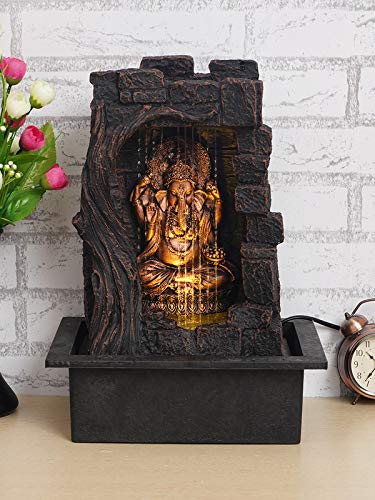 ARTINEST Polyresin Golden Brown Ganesha one Step Indoor Table Top Water Fountain with Adjustable Speed Control(Size: 31*42*23 cm)