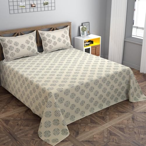 AEIKYAM 100% Cotton Queen Size Bedsheet for Double Bed, 1 Cotton Bed Sheet Double Bed (90 X 108 Inches) with 2 Pillow Covers | 140 TC Bed Sheet Double Bed Cotton | Saletti Mandala