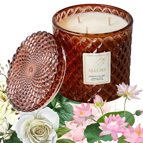 Allure Living Lovers Lullaby - Luxury British Rose Soy Candles | Large 3 Wick Jar Candle | Up to 60 Hours Burning Time | Natural Soy Wax | Relaxing Aromatherapy Aesthetic Candle | Scented Candle