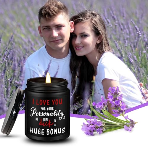 Valentines Day Gifts for Boyfriend from Girlfriend Love Candle Funny Gifts for Husband from Wife - 7 Oz Lavender Scented Soy Canle - Romantic Birthday Anniversary Presents for Him Men