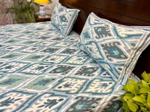 INDIEROOTS BY RENE Indiroot Jaipur Super King Size | 108 * 108 inches | Shades of Aqua Ikkat