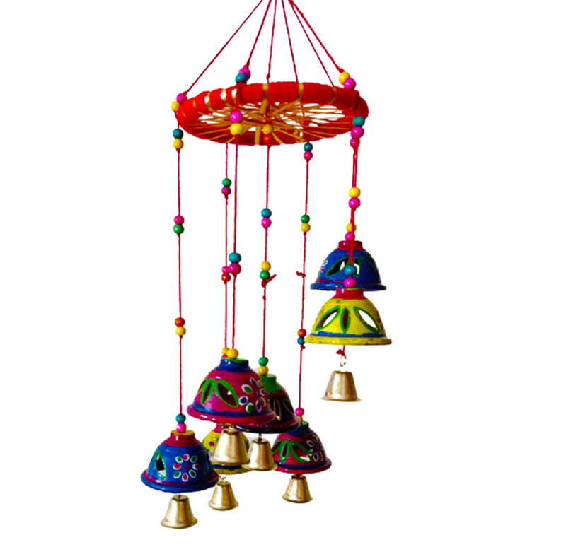 DMS RETAIL Wooden Bell Hanging Showpiece Toran Wind Chimes for Home Balcony Bedroom || Home Decoration Items