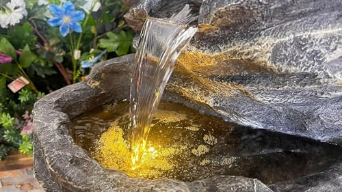 SEPBORN Outdoor Water Fountain, 5 Tier Cascading Rock Design, 40" Height Decoration Gift Gifting with Light and Water Pump