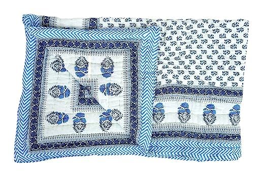 OM Enterprises Craft 240 TC Double Bed Organic Cotton Jaipuri Razai Bed Blanket Ac Quilt for Winter Soft Light Weight Rajasthani Traditional Rajai Cotton Comforter (WHAITE BUTI, Single)