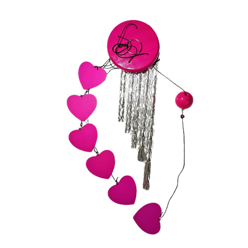 Wind Chimes with 5 Pipes and Heart Shaped Hangings - Pink Color