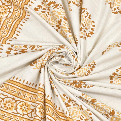 WestNic Jaipuri Print 100% Pure Cotton King Size Bedsheet for Double Bed | 400 TC (Thread Count) | Size 90 X 108 Inches | with 2 Cotton Pillow Covers | Floral Print Design (Gold)