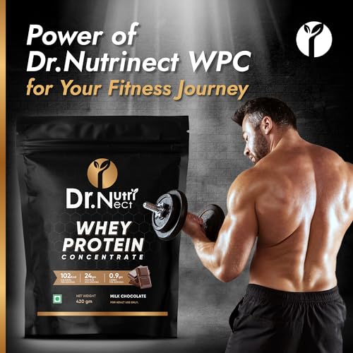 Dr.Nutrinect Whey Protein Concentrate | 21.9g Protein | Muscle Building & Recovery Faster Absorption | Boosts Stamina | Chocolate Flavor, 420g (Pack of 1)