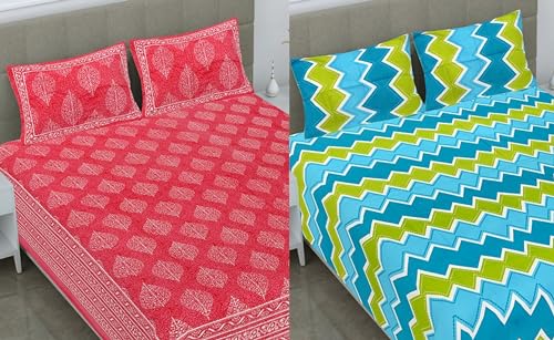 ColorKart Pure Jaipuri Print 100% Cotton Rajasthani Tradition 2 Double Bedsheet with 4 Pillow Cover - Pattern-87