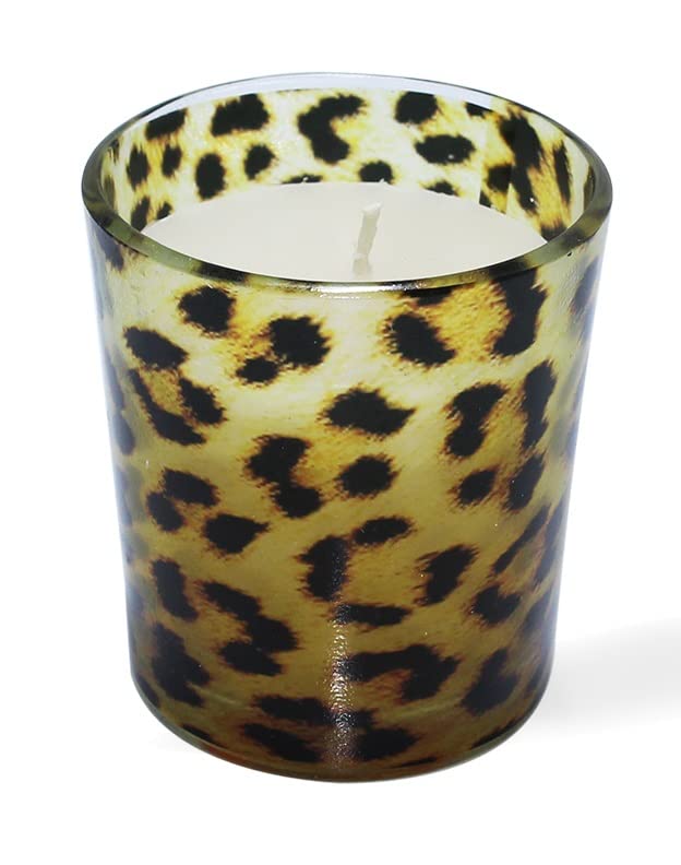 Stone & Feather� Animal Printed Glass Candle, Vanilla,(Paraffin Wax) Long Burning Time- 24 Hours Each, Smoke Free, for Gifts and Home Decoration.