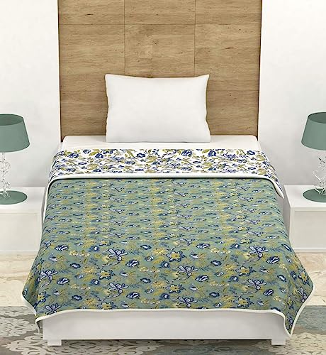 HomyReef 100% Cotton Reversible Floral Ac Dohar Single Bed Size| AC Blanket |Dohar|Ac Quilt | Soft Light-Weight | Summer Special Dohar (Design 5, Single Bed - 85x55 Inch)