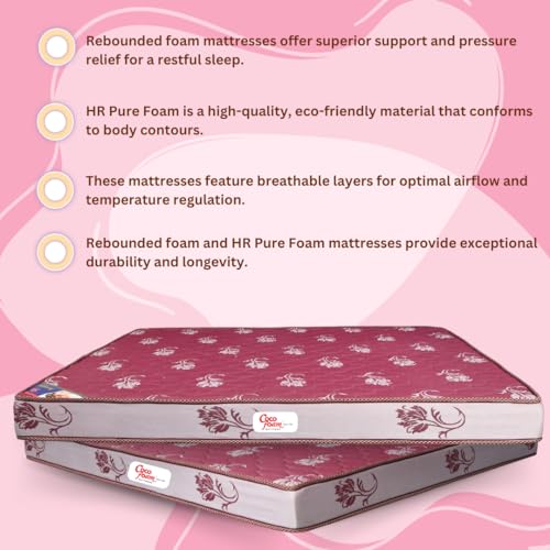 COCOFOAM 4" REBONDED and 1" HR Pure Foam Orthopedic Mattress Both Side Quilting 14MM Peeling HD Foam Queen Size Mattress for Superior Back Care (78x66x5 in Maroon)