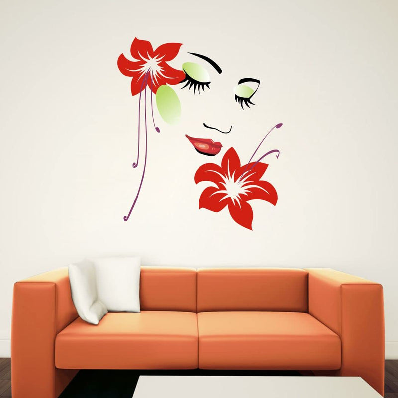 Delight Art Beautiful Flower Girl Floral Wall Sticker Size - ( 58*48 ) cm Model id - ( DAMC00287L )