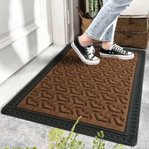 HOWNICE cart Door Mats for Home Entrance|Welcome Mats Outside|Indoor Rubber| Waterproof Bathmat Heavy Duty for Entry Areas Inside Door Mat Non Slip Back Dirt Trapper (60X40 Cm|Grey)|Large Rectangle