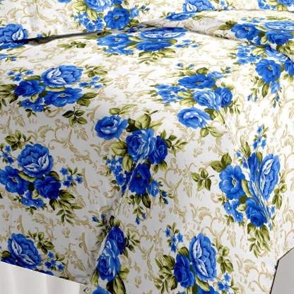 INDICUM Blue FlowerCotton Microfiber Double Bed Ac Blanket (85X100) Summer/Winter