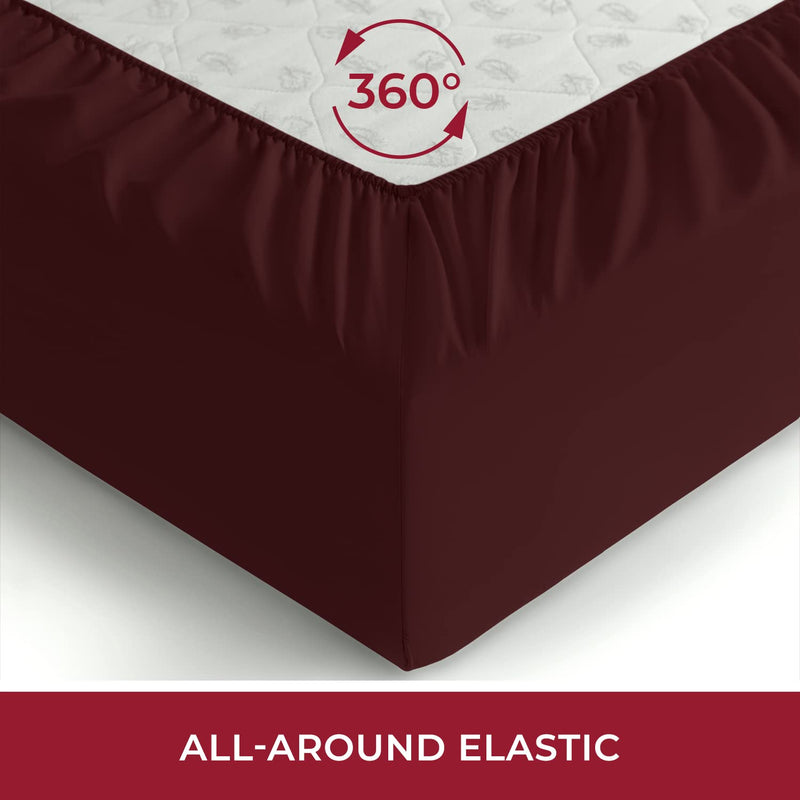 Mellanni Fitted Sheet King Burgundy - Brushed Microfiber 1800 Bedding - Wrinkle, Fade, Stain Resistant - Hypoallergenic - 1 Fitted Sheet Only (King, Burgundy)